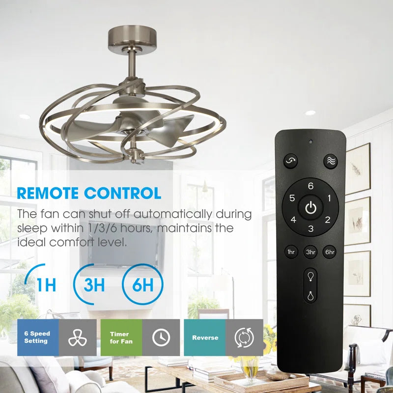 27" Modern Fandelier Ceiling Fan with Light & Remote – Satin Nickel, 3-Blade, DC Motor
