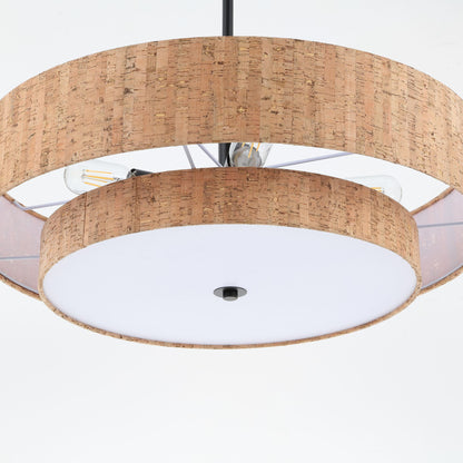 Modern Chandelier Natural Cork 24" 5-Light Black Fixture