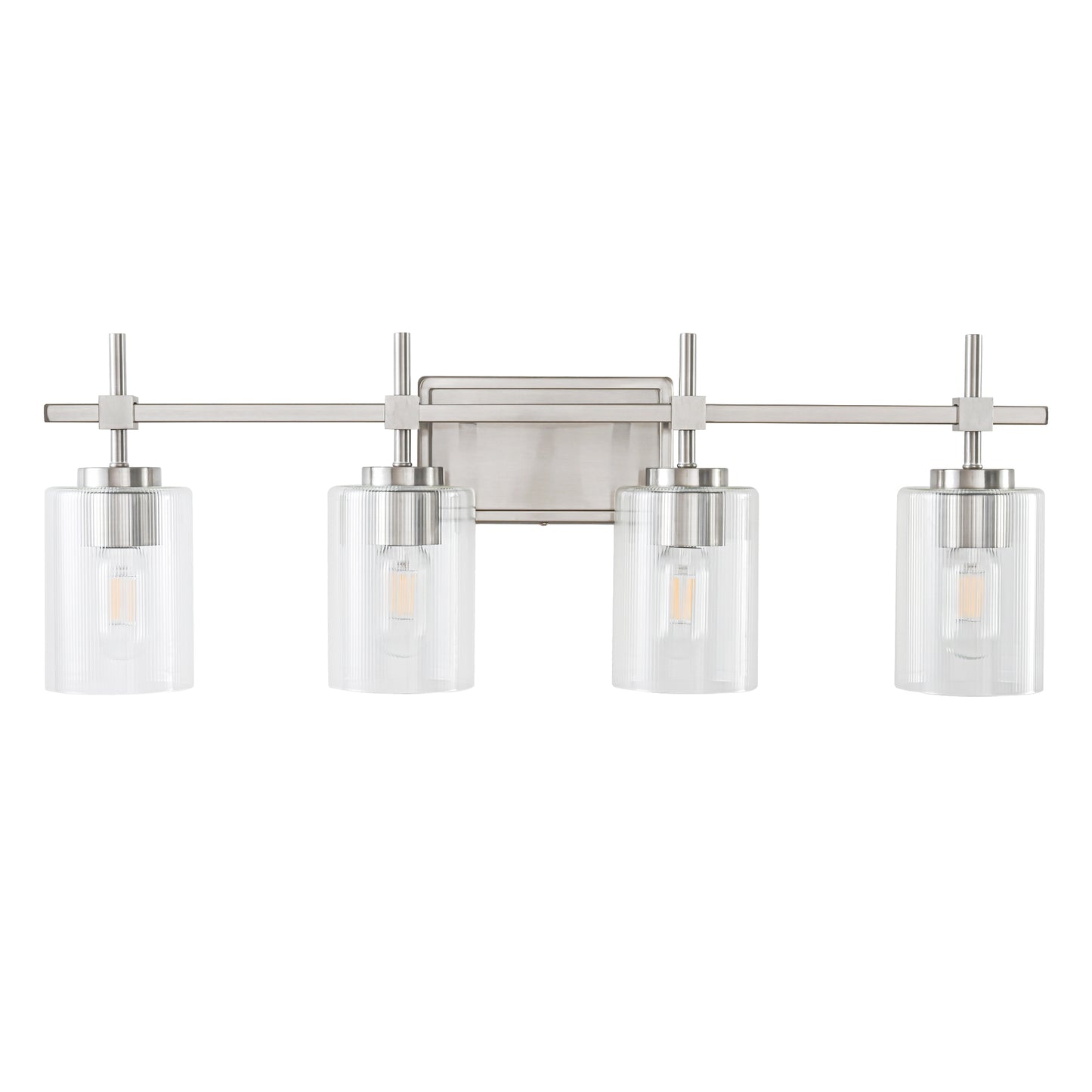 4-Light Brushed Nickel Vanity Light – Modern Bathroom Wall Light with Ribbed Glass