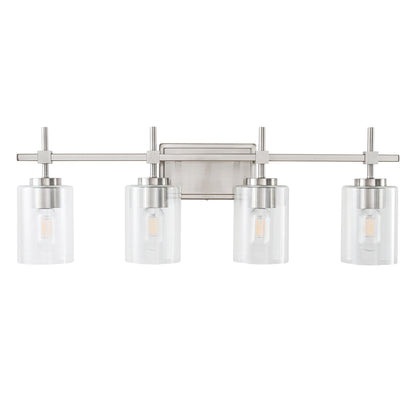 4-Light Brushed Nickel Vanity Light – Modern Bathroom Wall Light with Ribbed Glass