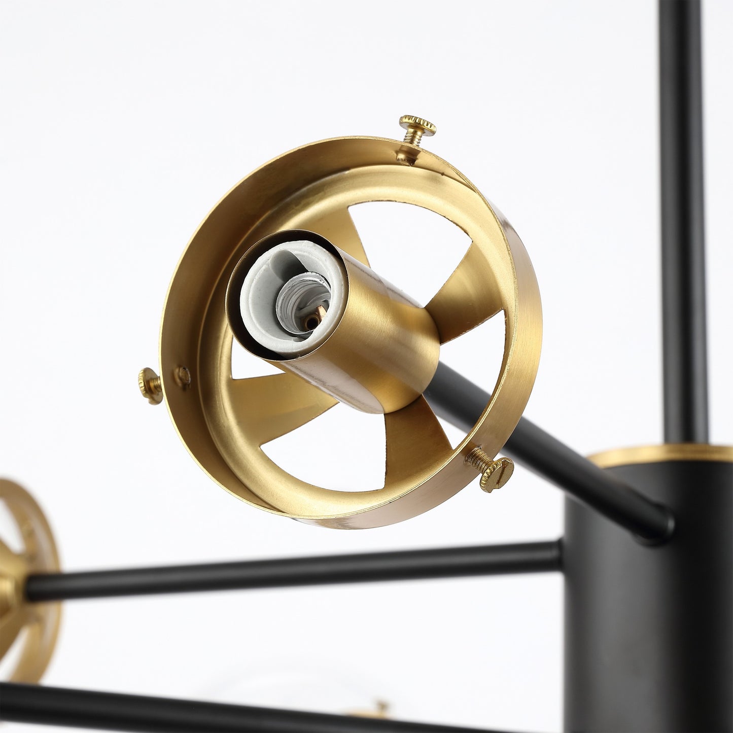 Modern Chandelier Sputnik Black Brass 8-Light Opal Glass 32"