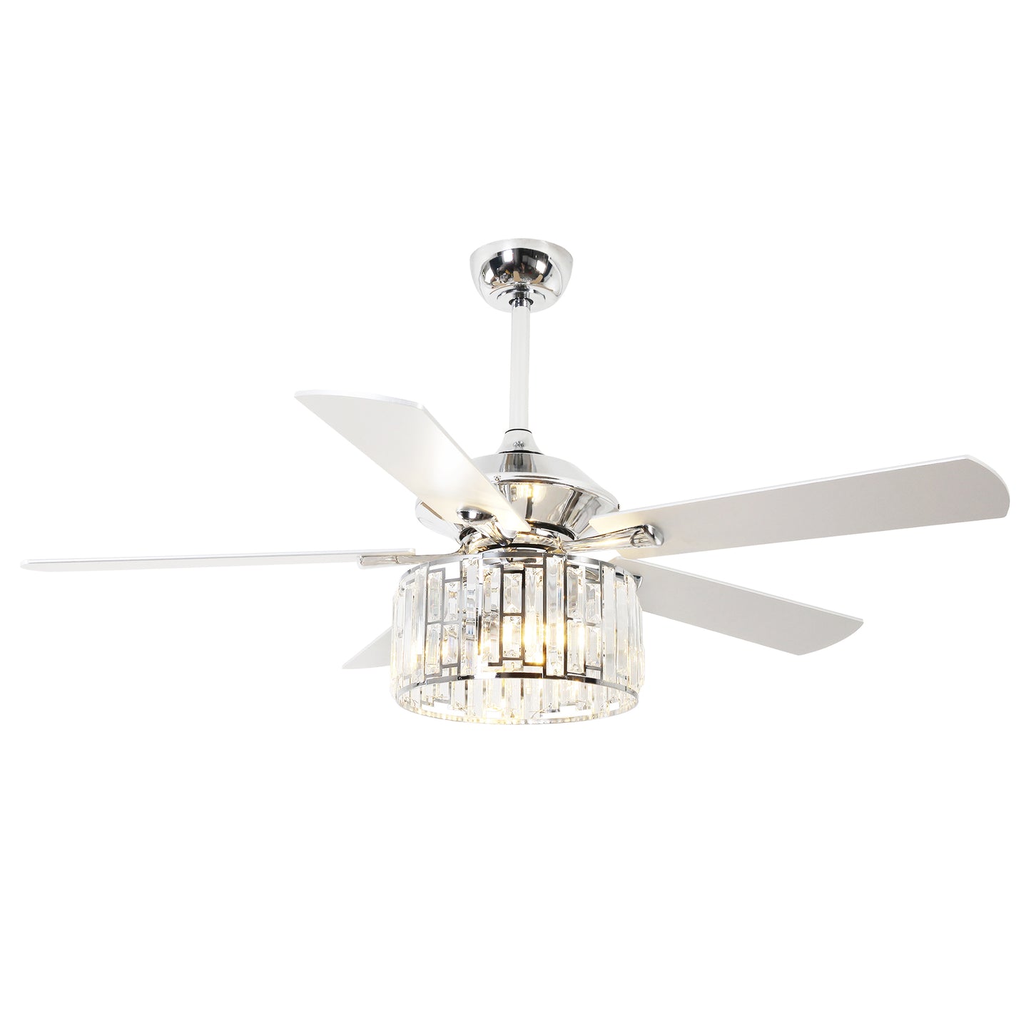 52" Crystal Ceiling Fan with Light & Remote – Chrome 5-Blade, DC Motor, Large Room