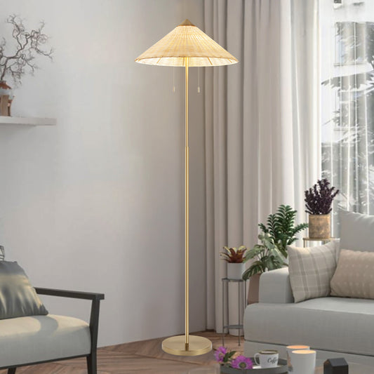 Floor Lamp Traditional Brass 65" 2-Light Rattan Shade