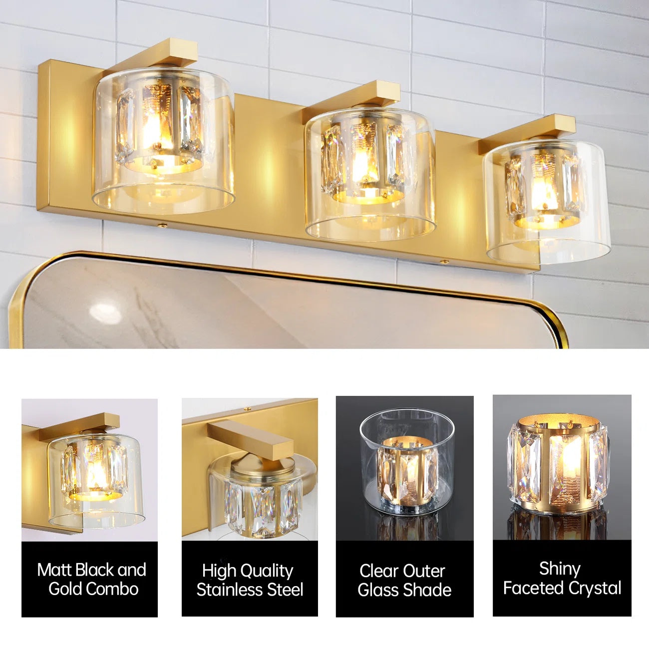 Kolt Gold Traditional 3-Light Bathroom Vanity Light