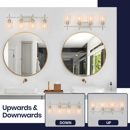 Jasper Brushed Nickel Clear Glass 4-Light Bathroom Vanity Light