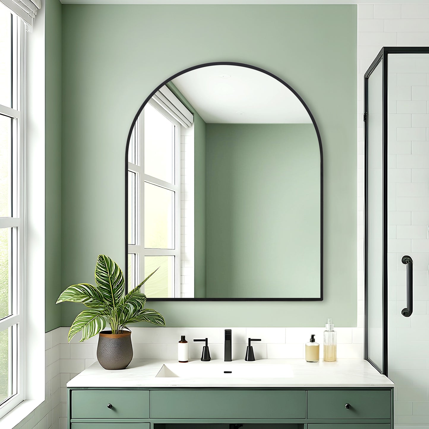 Wall Mirror 30x36" Modern Black Framed Arched Design