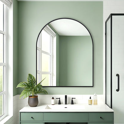 Wall Mirror 30x36" Modern Black Framed Arched Design