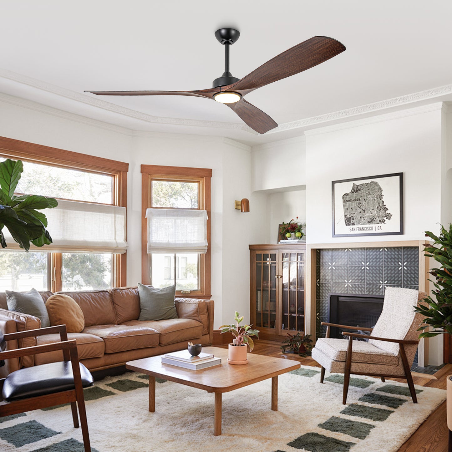 60" Farmhouse Ceiling Fan with Light & Remote – Matte Black, 5-Blade, DC Motor