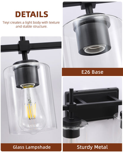 Jasper Black Clear Glass 6-Light Bathroom Vanity Light