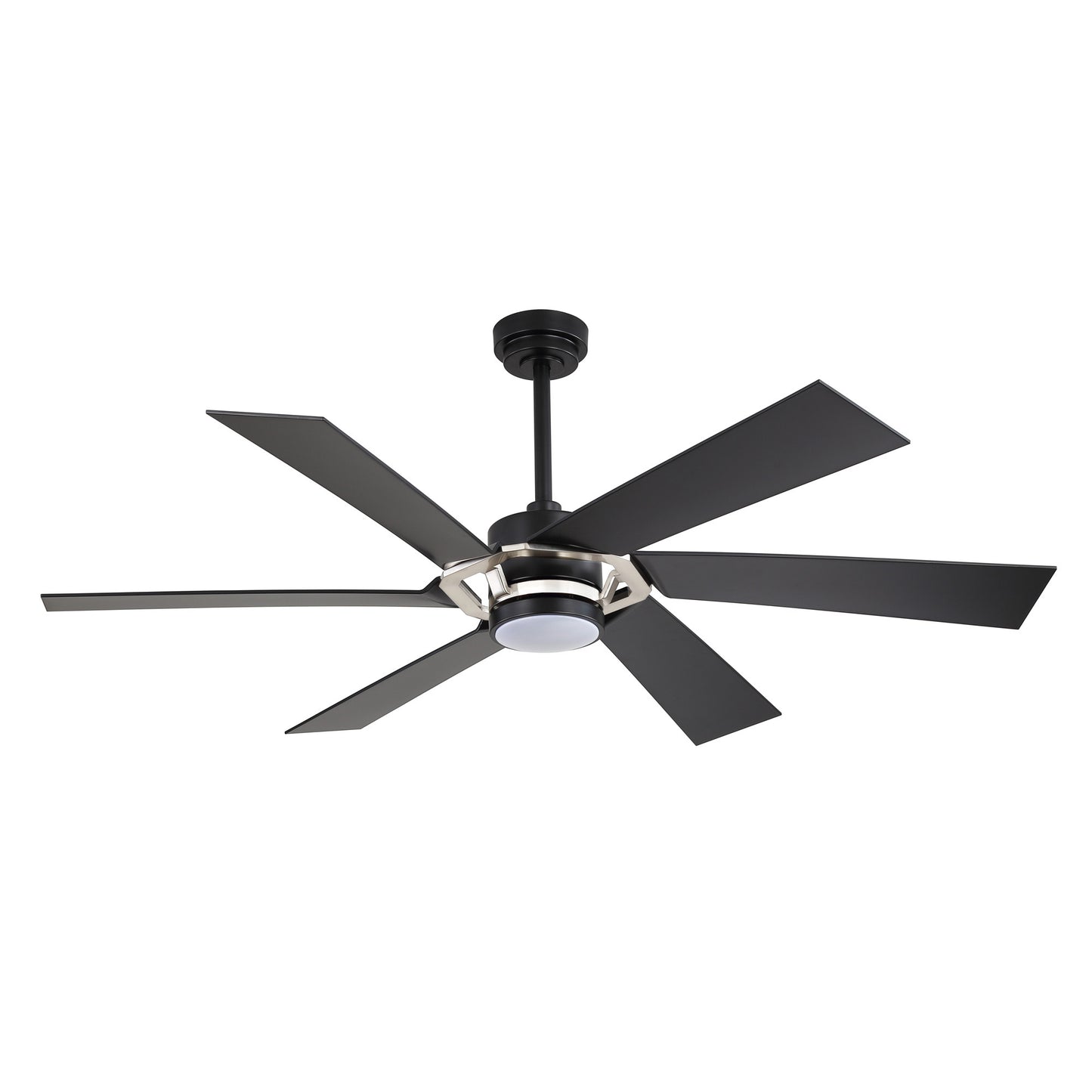 60" Black & Chrome Ceiling Fan with Light & Remote – Smart 6-Blade, DC Motor