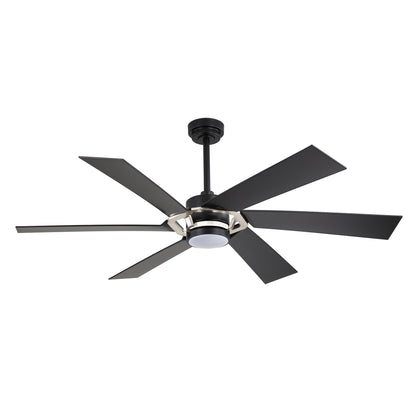 60" Black & Chrome Ceiling Fan with Light & Remote – Smart 6-Blade, DC Motor