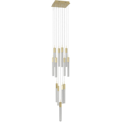 Boa 13-Light LED Brushed Brass Studded Glass Pendant Light