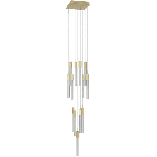 Boa 13-Light LED Brushed Brass Studded Glass Pendant Light