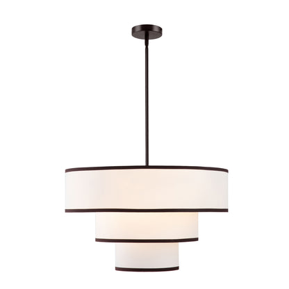 Modern Chandelier 24" 5-Light Bronze Tiered Drum Linen Shade