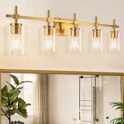 Jasper Gold Clear Glass 5-Light Bathroom Vanity Light