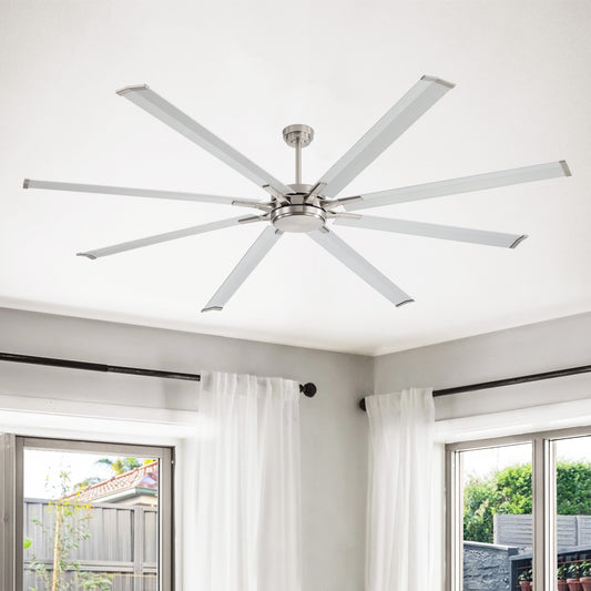 96" Nickel Ceiling Fan with Remote – Smart 6-Blade, No Light, Quiet DC Motor