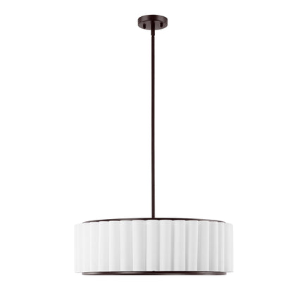 Modern Chandelier Bronze 24" 5-Light White Linen Shade