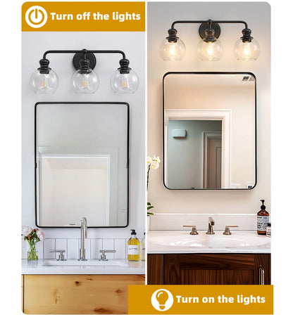 Irvine Black Modern Clear Glass 3-Light Vanity Light