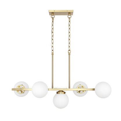 Modern Chandelier Sputnik Brass 5-Light Opal Glass 36"