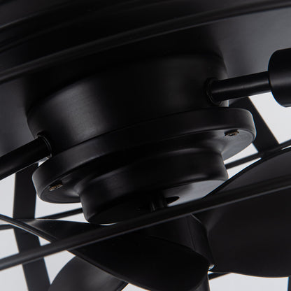 12" Low Profile 3-Blade Black Cage Ceiling Fan with Light & Remote | Flush Mount Modern Farmhouse Indoor Fan
