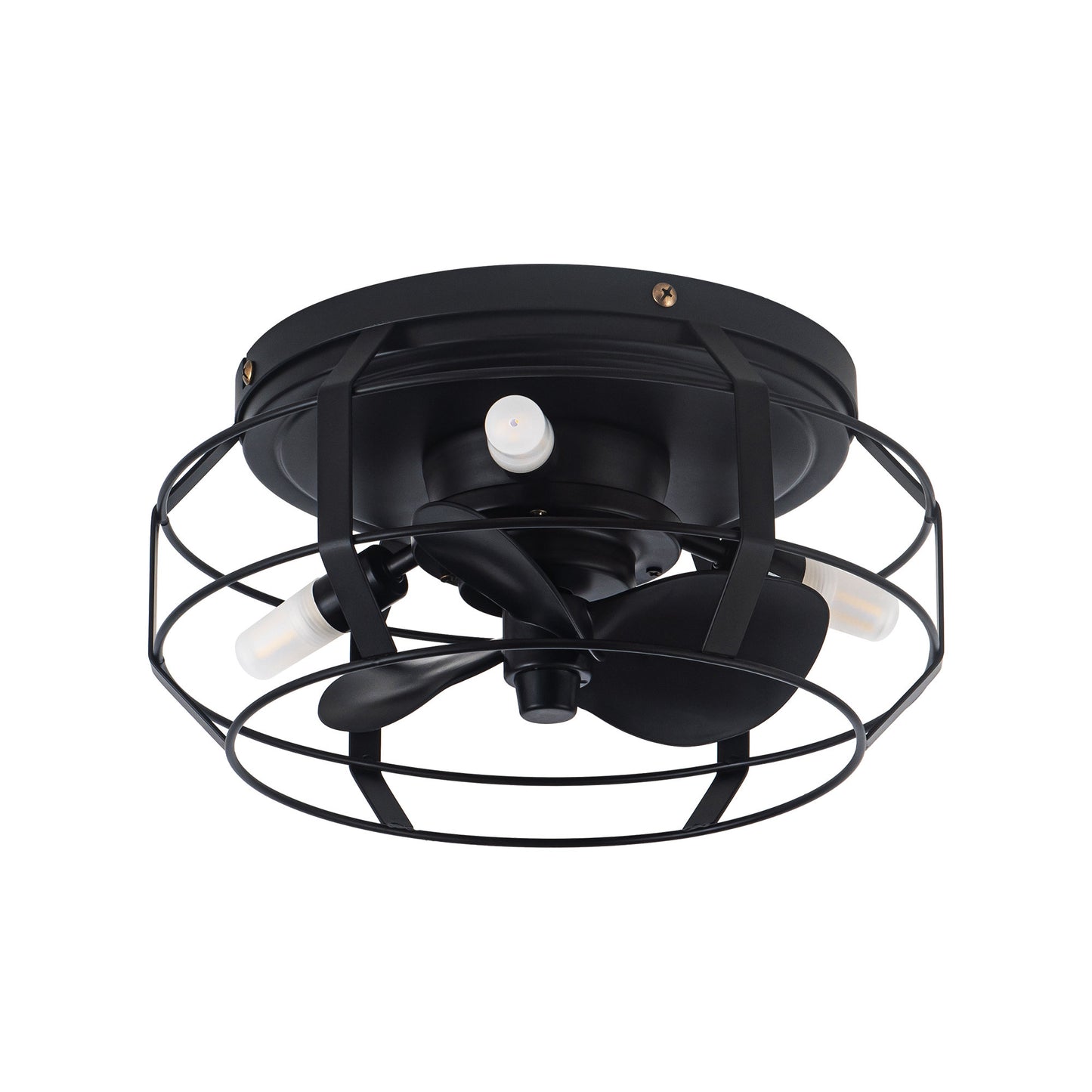 12" Low Profile 3-Blade Black Cage Ceiling Fan with Light & Remote | Flush Mount Modern Farmhouse Indoor Fan