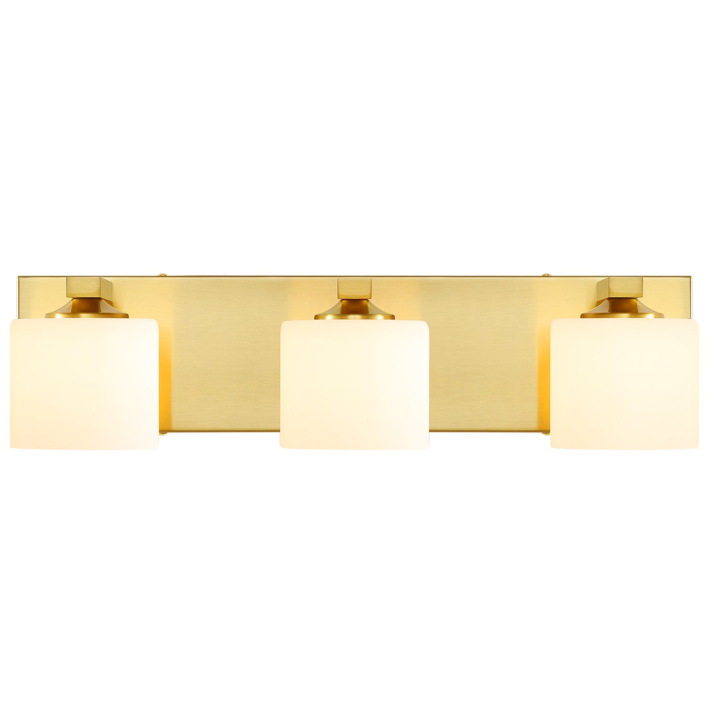 3-Light Gold Vanity Light – Modern Bathroom Wall Fixture with Etched Opal Glass