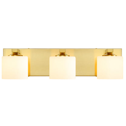 3-Light Gold Vanity Light – Modern Bathroom Wall Fixture with Etched Opal Glass