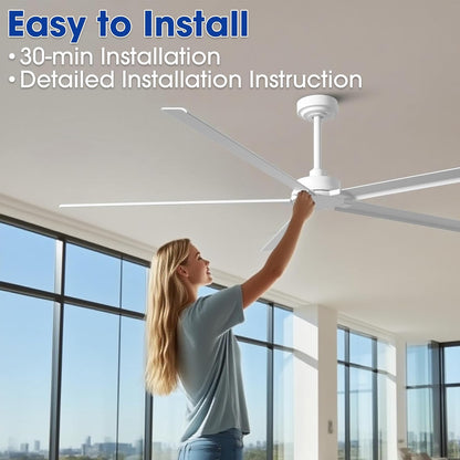 Ceiling Fan 72" Industrial 5-Blade White IPX4 Outdoor Use