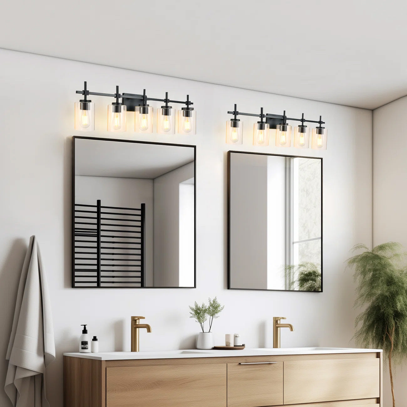 Jasper Black Clear Glass 5-Light Bathroom Vanity Light