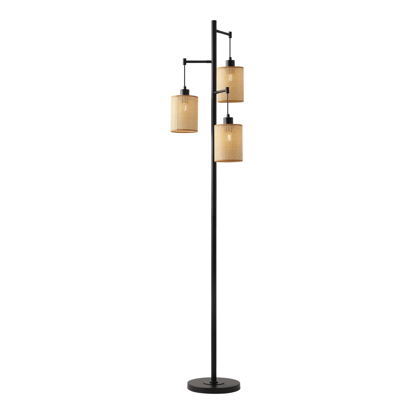 Floor Lamp Traditional Black 69" 3-Light Rattan Shades