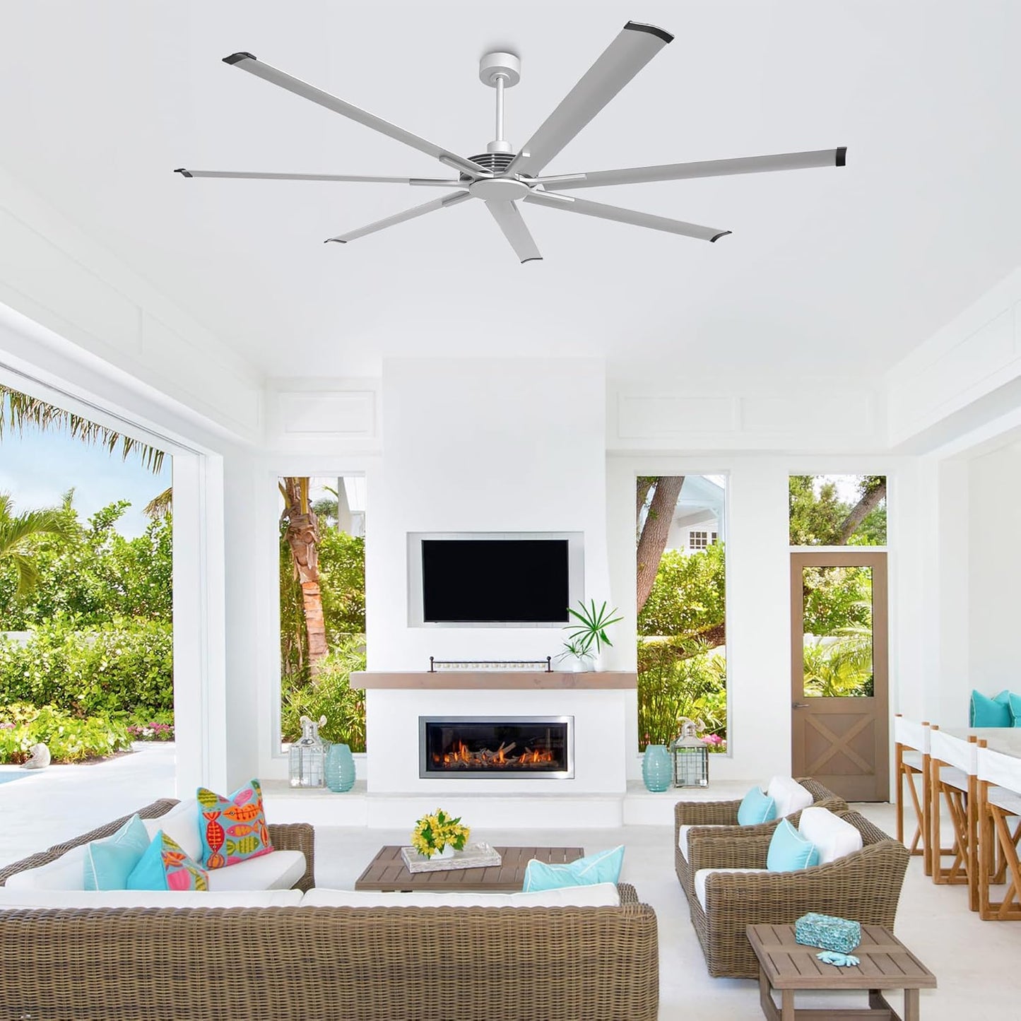 Ceiling Fan Modern 84" Industrial 7-Blade Silver Metal