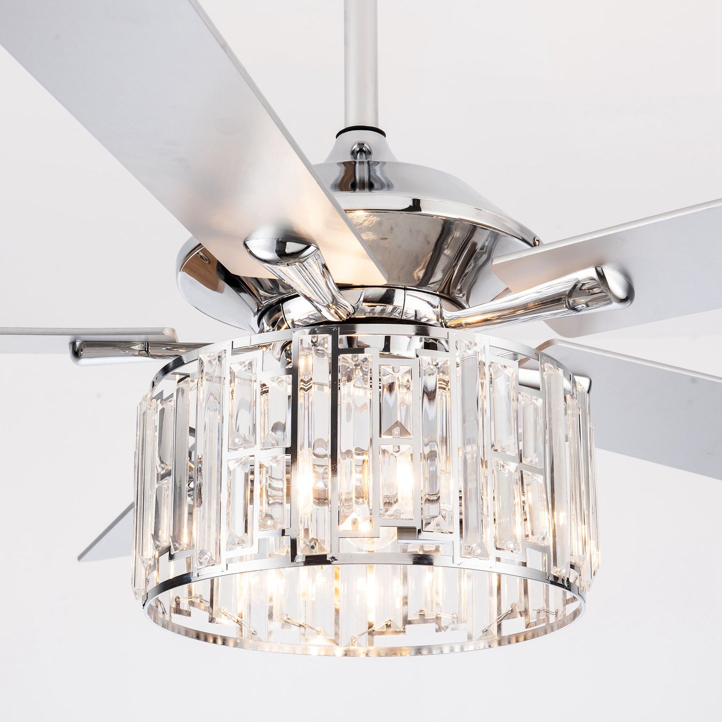 52" Crystal Ceiling Fan with Light & Remote – Chrome 5-Blade, DC Motor, Large Room