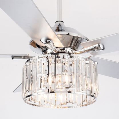 52" Crystal Ceiling Fan with Light & Remote – Chrome 5-Blade, DC Motor, Large Room