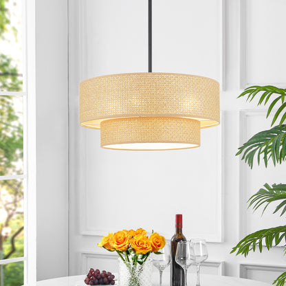 Rattan Chandelier Modern Natural Woven 18" 4-Light Black