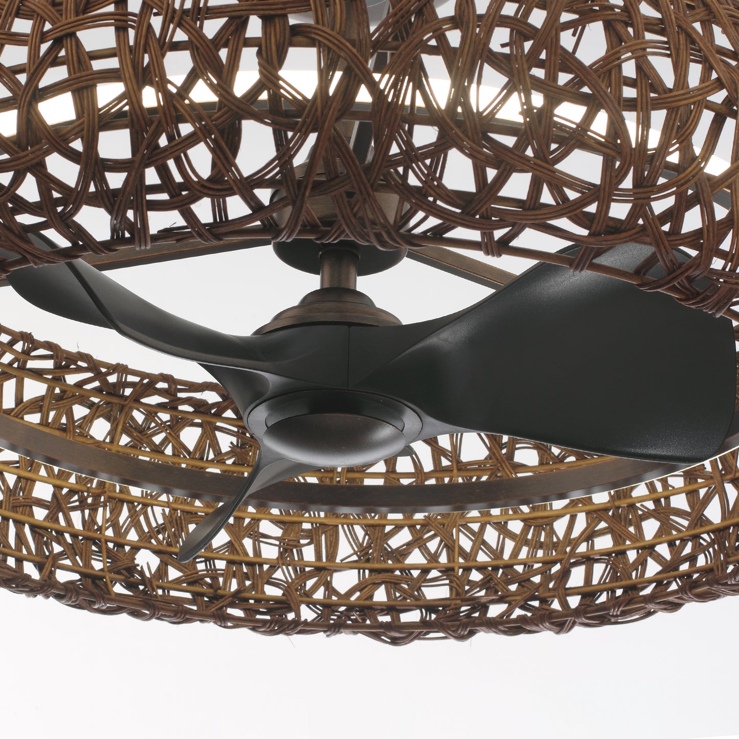 35" Perimost Farmhouse Rattan LED Ceiling Fan