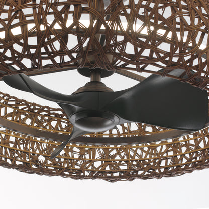 35" Perimost Farmhouse Rattan LED Ceiling Fan