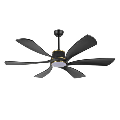 60" Matte Black Ceiling Fan with LED Light and Remote – Modern 6-Blade Smart Fan