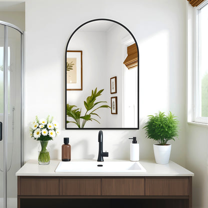 Wall Mirror 24x36" Modern Black Framed Arched Design