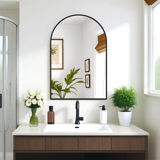 Wall Mirror 24x36" Modern Black Framed Arched Design