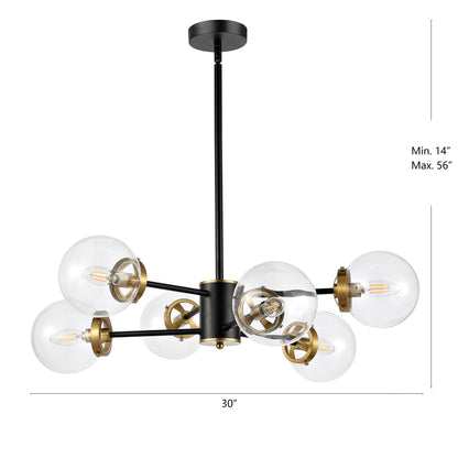 Modern Chandelier Sputnik Black Brass 6-Light Glass 30"