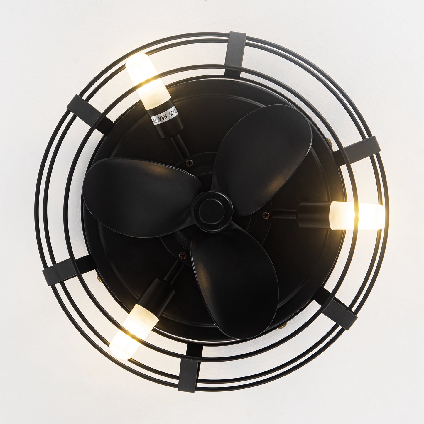 12" Low Profile 3-Blade Black Cage Ceiling Fan with Light & Remote | Flush Mount Modern Farmhouse Indoor Fan