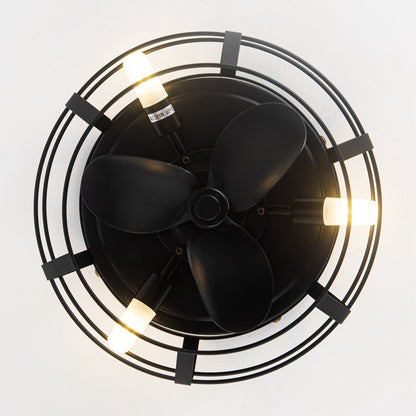 12" Low Profile 3-Blade Black Cage Ceiling Fan with Light & Remote | Flush Mount Modern Farmhouse Indoor Fan