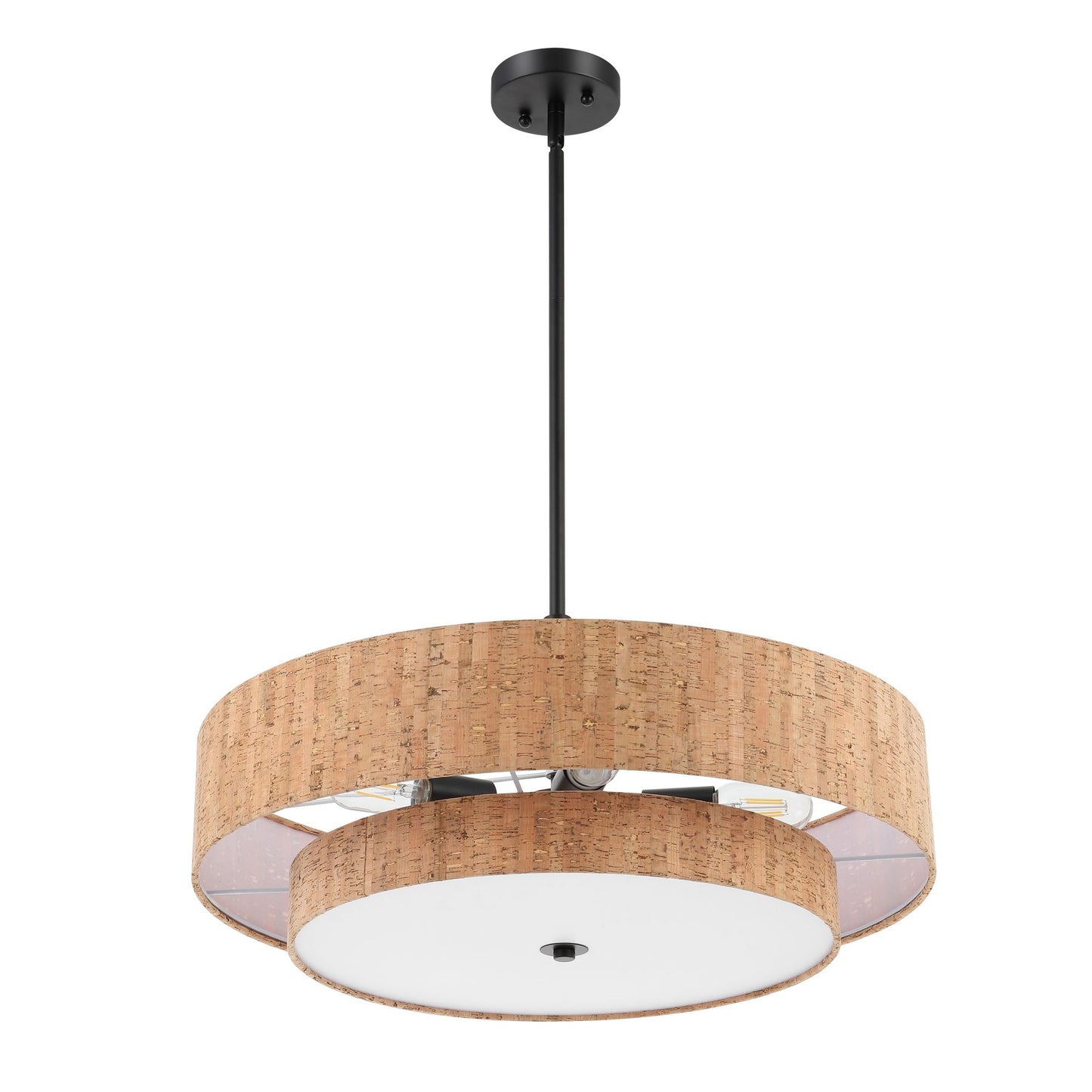 Modern Chandelier Natural Cork 24" 5-Light Black Fixture