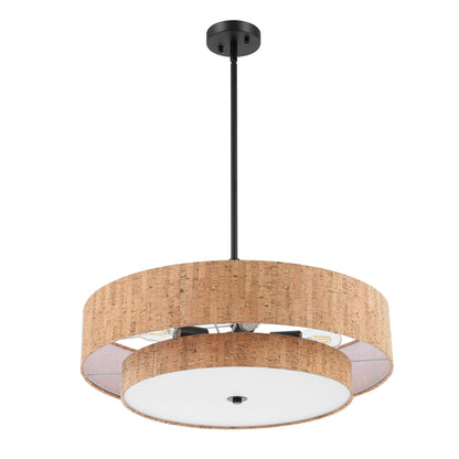 Modern Chandelier Natural Cork 24" 5-Light Black Fixture