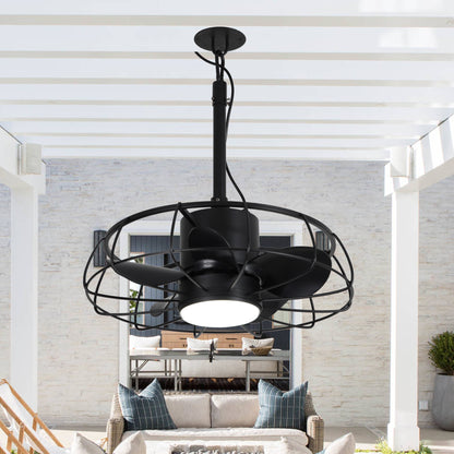20" Indoor/Outdoor Black Industrial Plug-In Ceiling Fan with Light