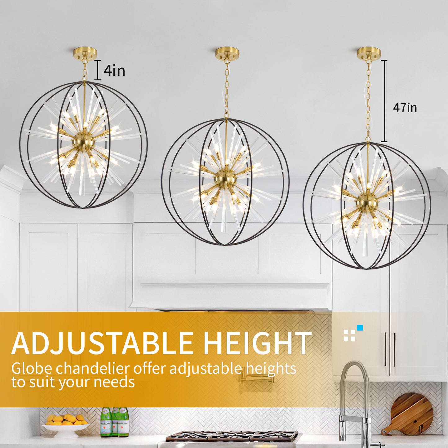 Brio 35" 10-light Modern Black and Gold Orb Chandelier