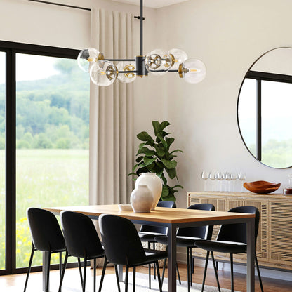 Modern Chandelier Sputnik Black Brass 6-Light Glass 30"