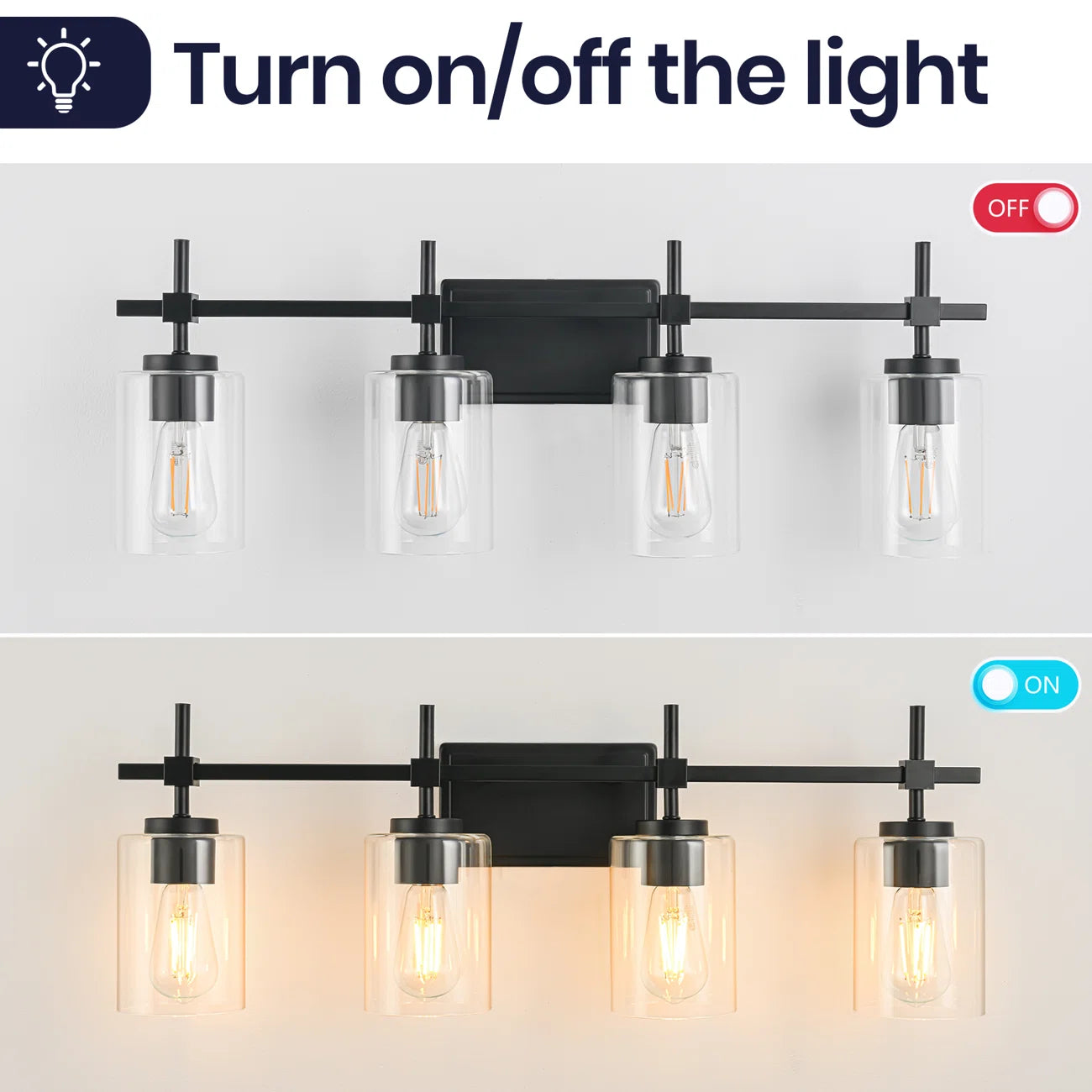Jasper Black Clear Glass 4-Light Bathroom Vanity Light