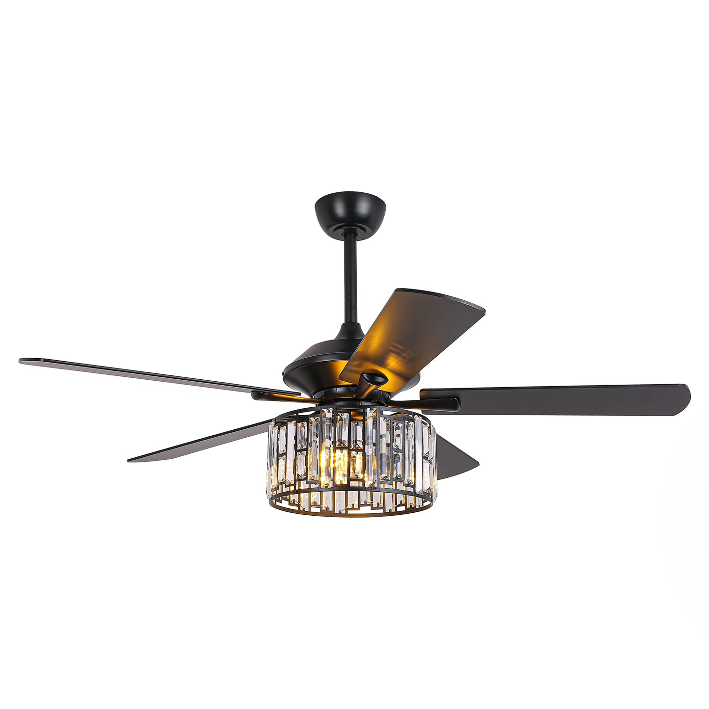 52" Crystal Ceiling Fan with Light & Remote – Black 5-Blade, DC Motor, Large Room