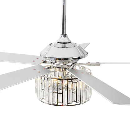52" Crystal Ceiling Fan with Light & Remote – Chrome 5-Blade, DC Motor, Large Room